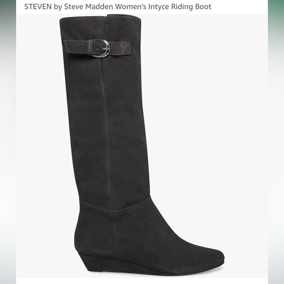 Intyce Steven Madden Knee High Gray Leather Boots Brand New Never Worn Size 8 - Picture 3 of 3